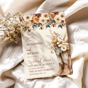 Western Boots Floral Terracotta Wedding Invitation