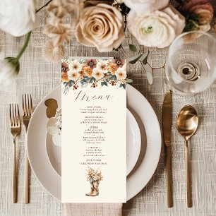 Western Boots Floral Terracotta Wedding Menu