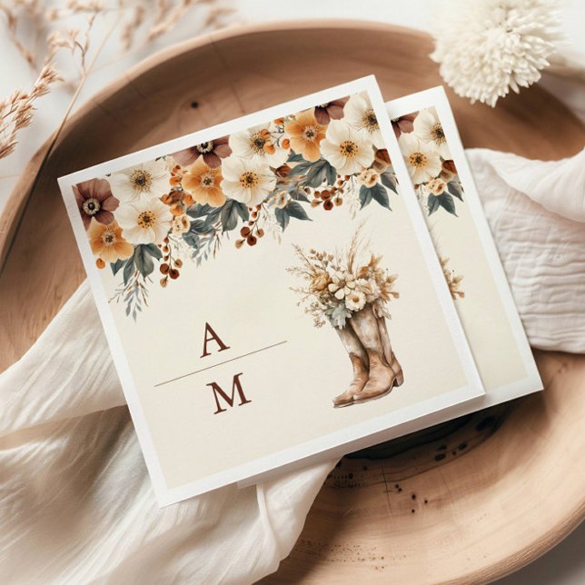 Western Boots Floral Terracotta Wedding Napkin (Creator Uploaded)