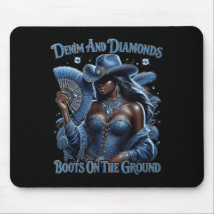 Western Boots On The Ground Denim And Diamonds Cow Mouse Pad