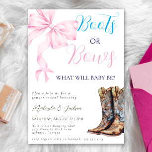 Western Boots or Bows Blue Pink Gender Reveal Invitation