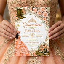 Western Boots Peach Roses Golden Quinceañera