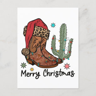 Western Boots Santa Merry Christmas Boots Xmas Invitation Postcard