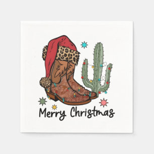 Western Boots Santa Merry Christmas Boots Xmas Napkin
