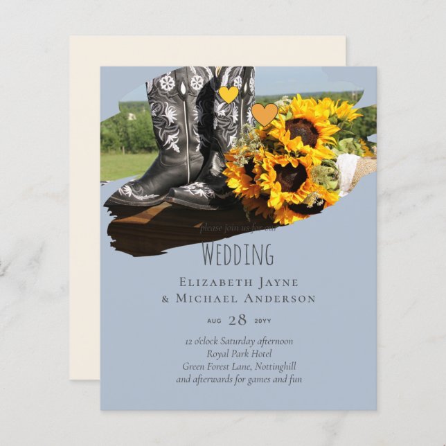 Western Boots Sunflowers Rustic Wedding (Front/Back)