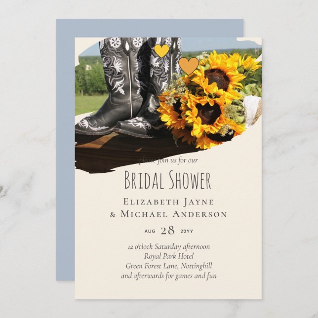 Western Boots Sunflowers Rustic Wedding (Front/Back)