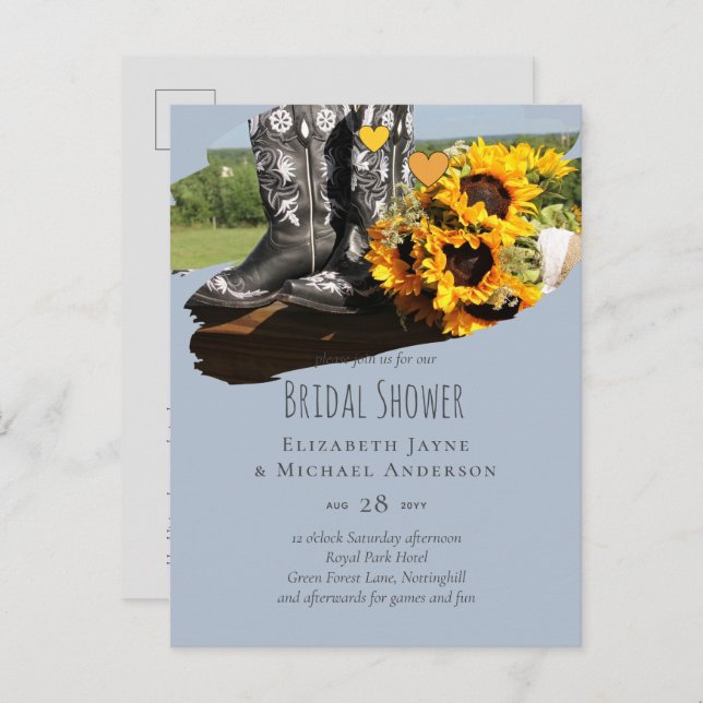 Western Boots Sunflowers Rustic Wedding Postcard (Front/Back)