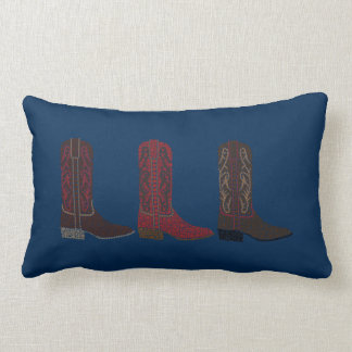 Western Boots Throw Pillow, Blue Lumbar Cushion