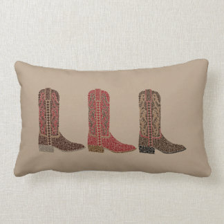Western Boots Throw Pillow, Tan Lumbar Cushion