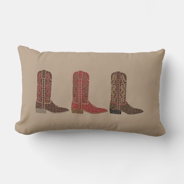 Western Boots Throw Pillow, Tan Lumbar Cushion (Front)