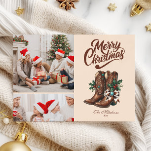 Western Bow & Boots Christmas 2 Photo Holiday Card