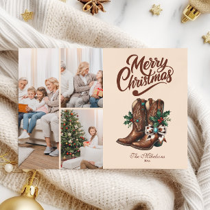 Western Bow & Boots Christmas 3 Photo Holiday Card