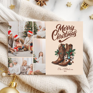 Western Bow & Boots Christmas 4 Photo Holiday Card