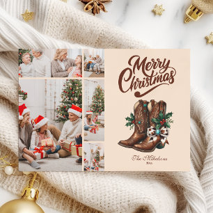 Western Bow & Boots Christmas 5 Photo Holiday Card