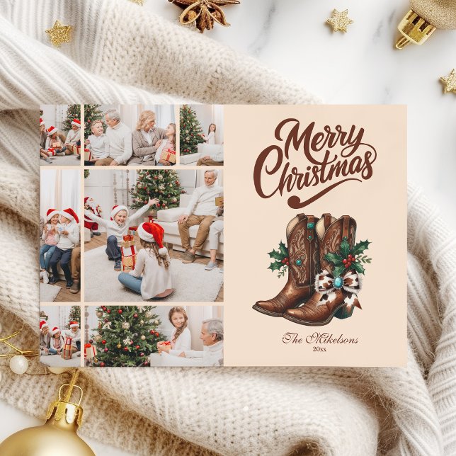 Western Bow & Boots Christmas 7 Photo  Holiday Card (Creator Uploaded)