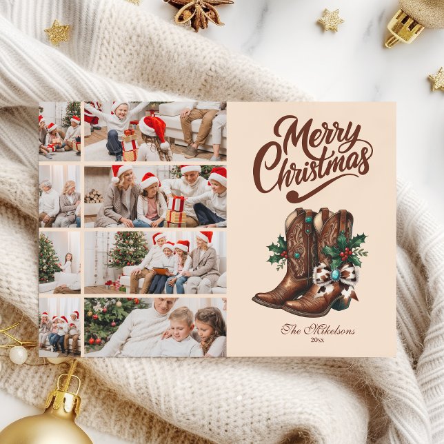 Western Bow & Boots Christmas 8 Photo  Holiday Card (Creator Uploaded)