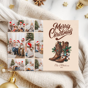 Western Bow & Boots Christmas 9 Photo Holiday Card