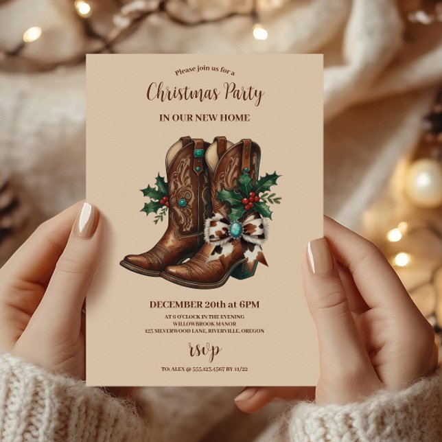 Western Bow & Boots Christmas  Invitation (Creator Uploaded)