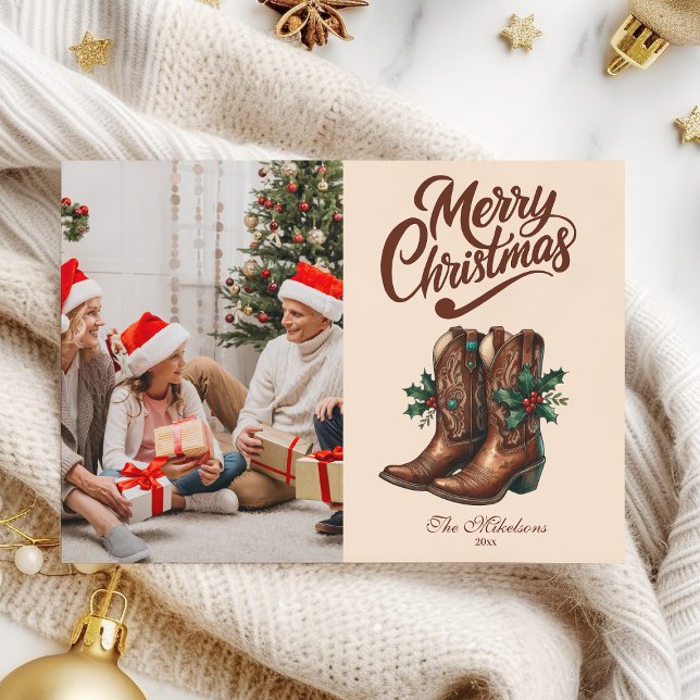 Western Bow & Boots Christmas Photo  Holiday Card (Creator Uploaded)