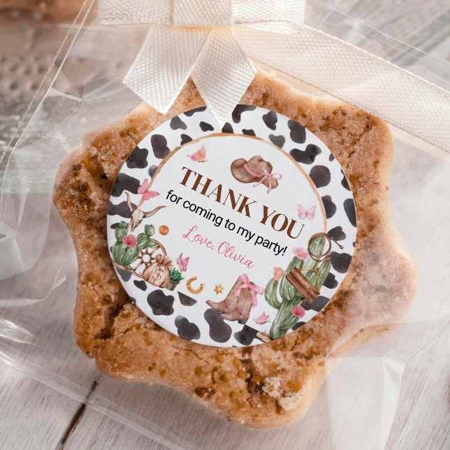 Western Bows Pink Cowgirl Birthday Classic Round Sticker (Creator Uploaded)