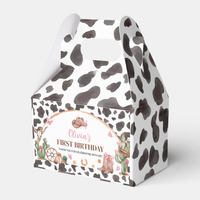 Western Bows Pink Cowgirl Birthday Favour Box (Front Side)