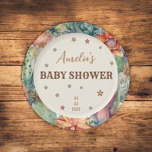 Western Boy A Little Cowboy Brown Baby Shower Paper Plate (Creator Uploaded)