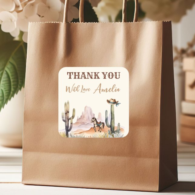 Western Boy A Little Cowboy Rustic Baby Shower Square Sticker (Creator Uploaded)