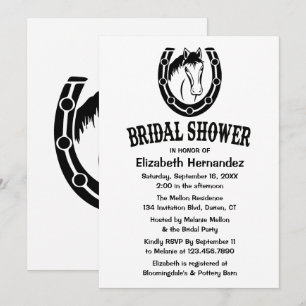 Western Bridal Shower Horse Horseshoe Black White Invitation
