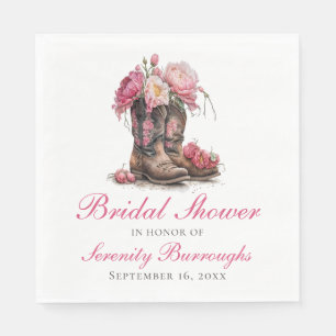 Western Bridal Shower Pink Peony Cowboy Boots  Napkin