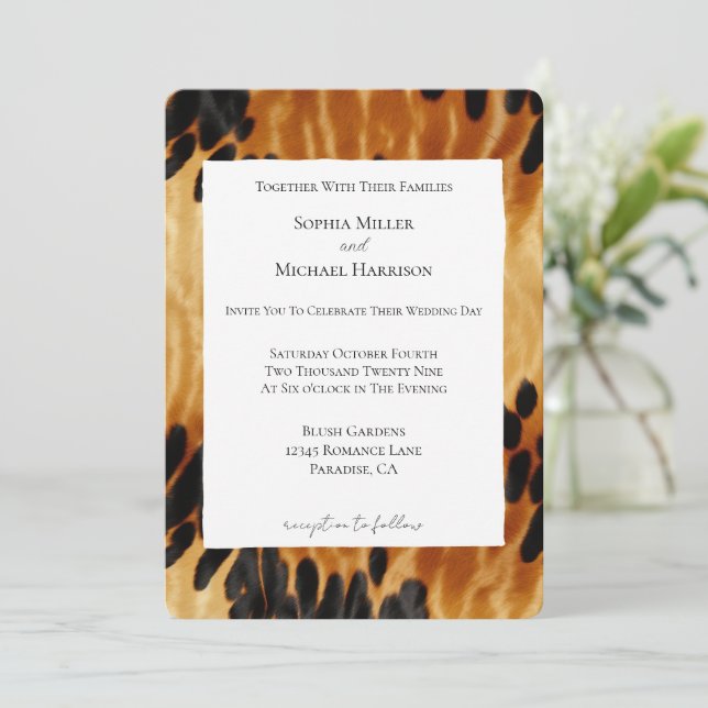 Western Brown Black Cow Animal print Wedding Invitation (Standing Front)