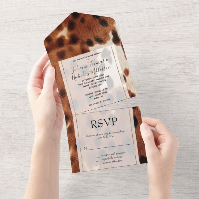 Western Brown Black Cowboy Cowhide All In One Invitation (Tearaway)