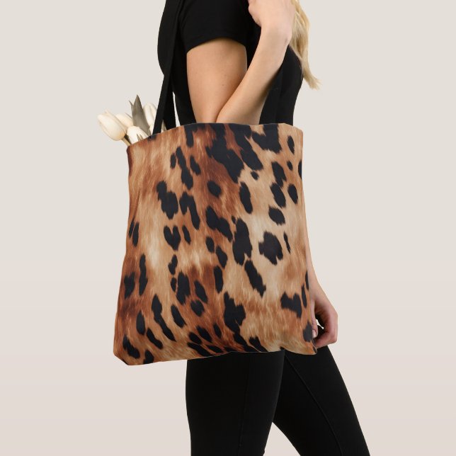 Western Brown Black Cowhide Animal Tote Bag (Close Up)