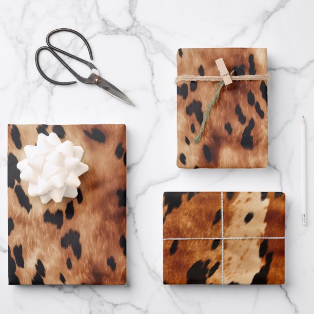 Western Brown Black Cowhide Animal Wrapping Paper Sheet (Front)