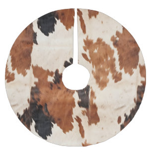 Western Brown Black White Cowhide Brushed Polyester Tree Skirt