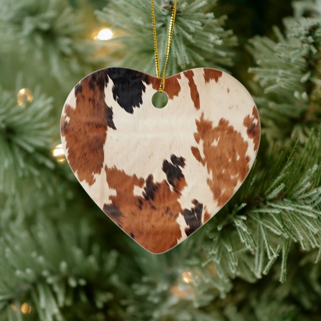 Western Brown Black White Cowhide Ceramic Ornament (Tree)
