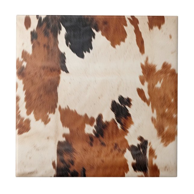 Western Brown Black White Cowhide Ceramic Tile (Front)