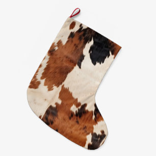 Western Brown Black White Cowhide Large Christmas Stocking