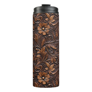 Western Brown Cowgirl Bohemian Floral Thermal Tumbler