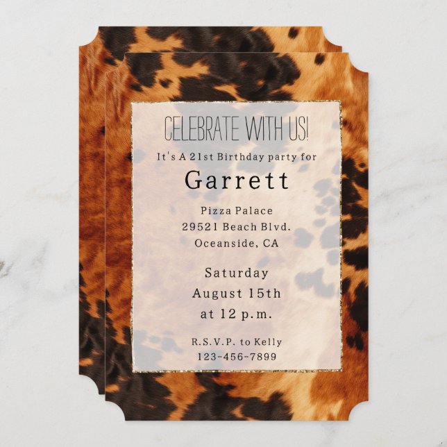 Western Brown Cowhide Cowboy Cowgirl Invitation (Front/Back)