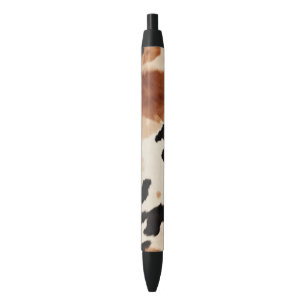 Western Brown Cream Animal Cowhide Black Ink Pen