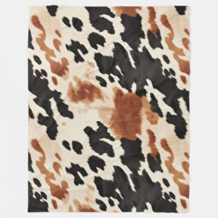 Western Brown Cream Animal Cowhide Fleece Blanket