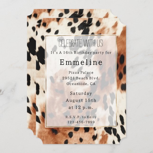 Western Brown Cream Animal Cowhide Invitation (Front/Back)