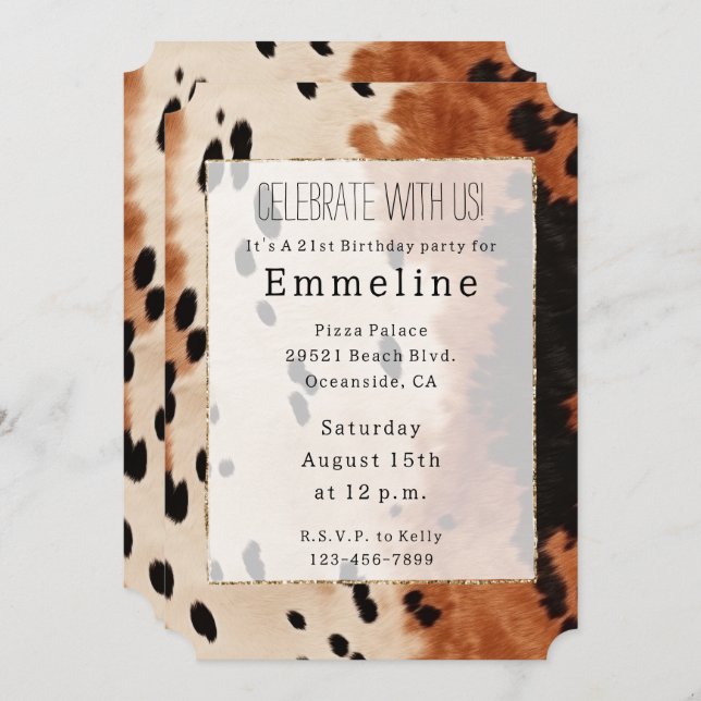 Western Brown Cream Black Cowhide Invitation (Front/Back)