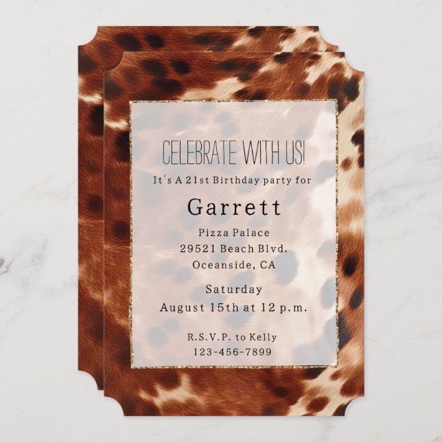 Western Brown Cream Cowboy Cowhide Invitation (Front/Back)