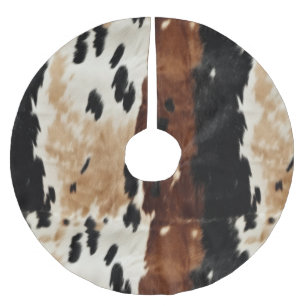 Western Brown Cream Cowhide Animal Brushed Polyester Tree Skirt