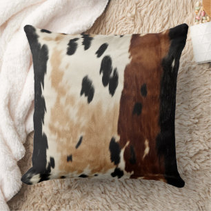Western Brown Cream Cowhide Animal Cushion