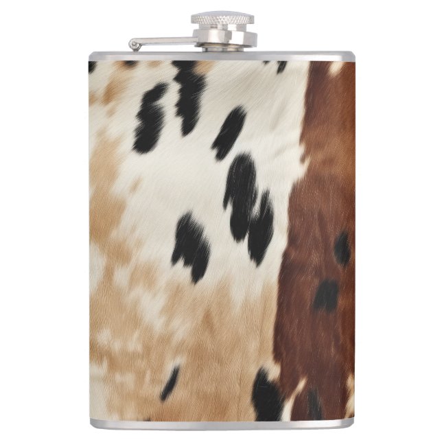Western Brown Cream Cowhide Animal  Hip Flask (Front)