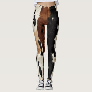 Western Brown Cream Cowhide Animal  Leggings