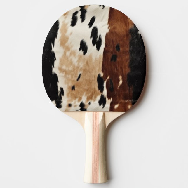 Western Brown Cream Cowhide Animal  Ping Pong Paddle (Front)