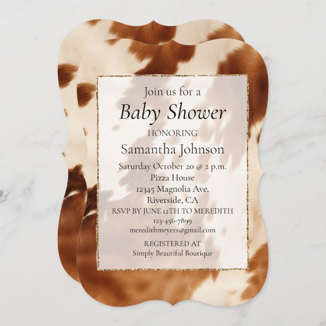 Western Brown Cream Cowhide Animal Print Invitation (Front/Back)